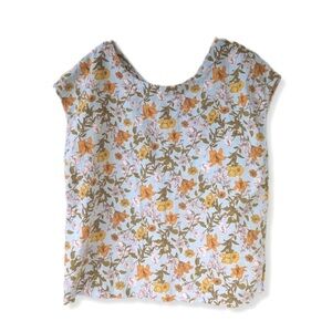 Cynthia Rowley Blue Floral Linen Button Back Top 💙